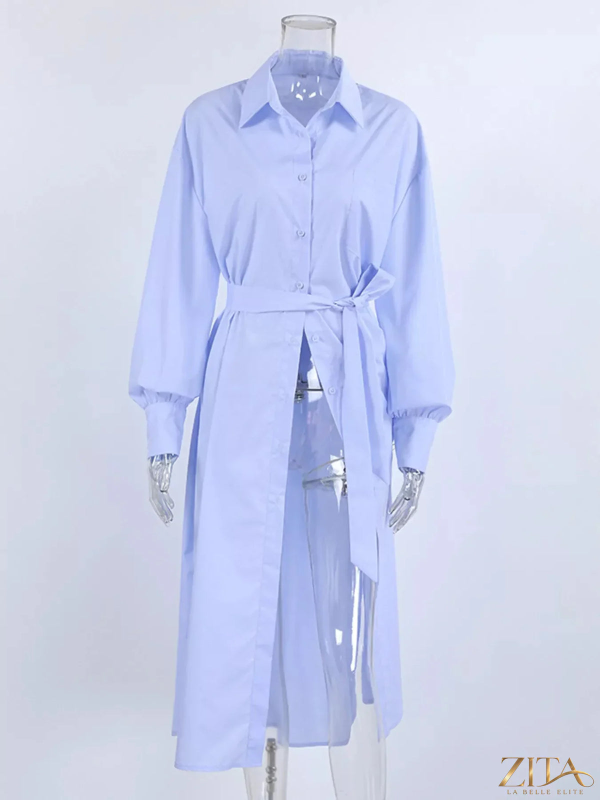 Longline button-down shirt by Zita La Belle Elite featuring a relaxed fit, collared neckline, and front button closure.