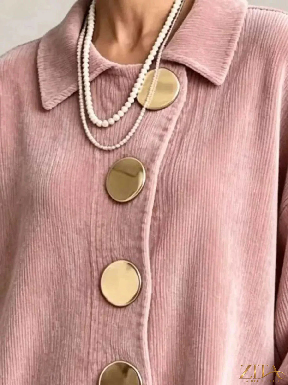 Plus size ribbed knit gold button cardigan by Zita La Belle Elite, featuring a full size fit and stylish design.