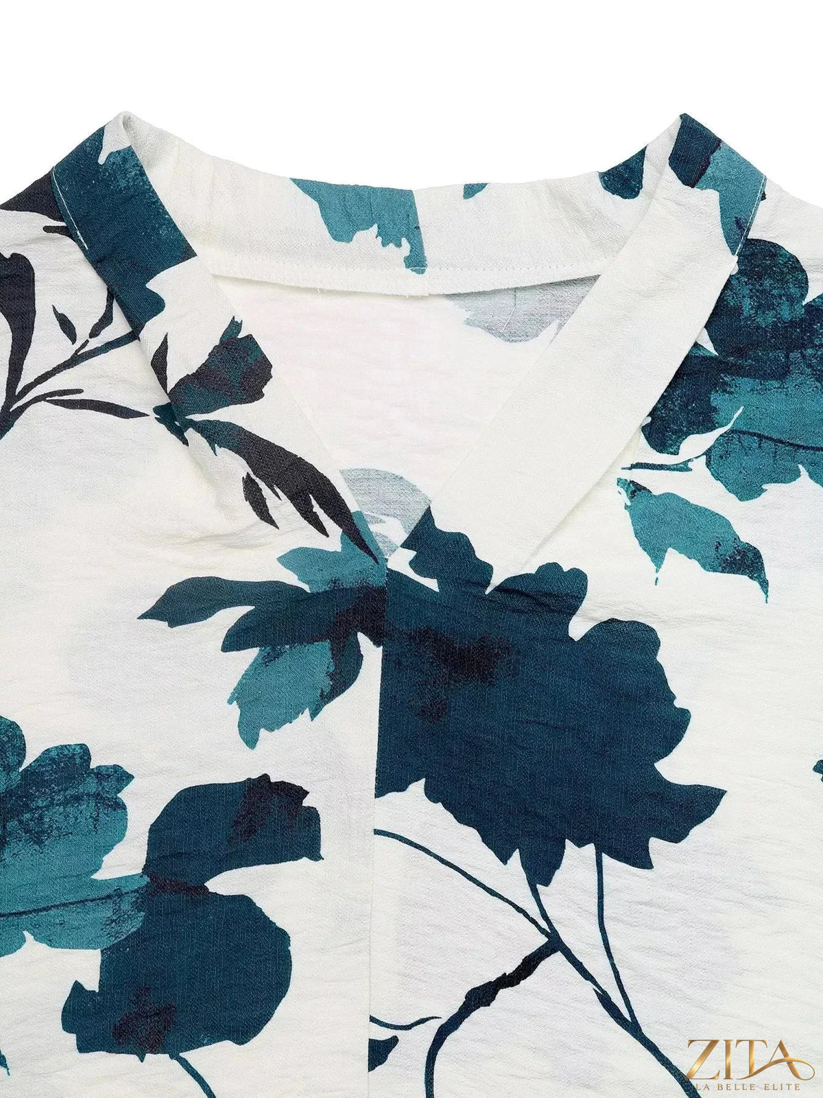 Printed V-neck long sleeve blouse by Zita La Belle Elite, stylish top with floral pattern and comfortable fit.
