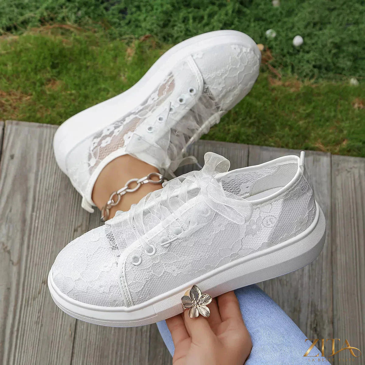 Zita La Belle Elite lace round toe sneakers in white with stylish design and comfortable fit.