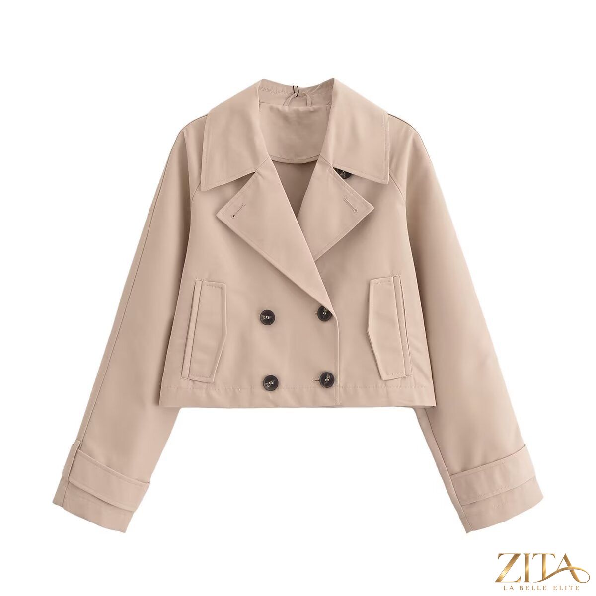 Elegant French style long sleeve trench coat by Zita La Belle Elite, featuring classic European and American women’s fashion.