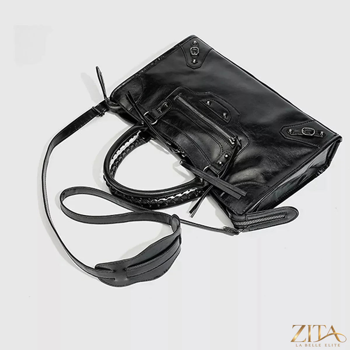 Zita La Belle Elite PU leather handbag with top handle, stylish and elegant, shown from a front view with detailed stitching.