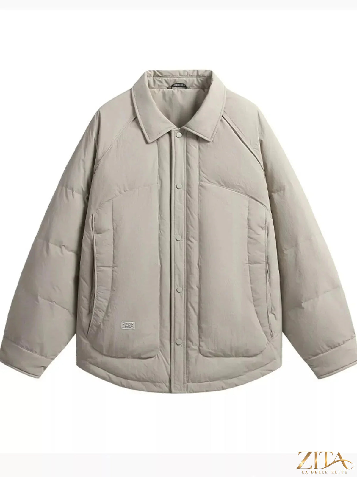 Men’s plus size lightweight padded snap-down jacket by Zita La Belle Elite, shown in navy with front snap closures.