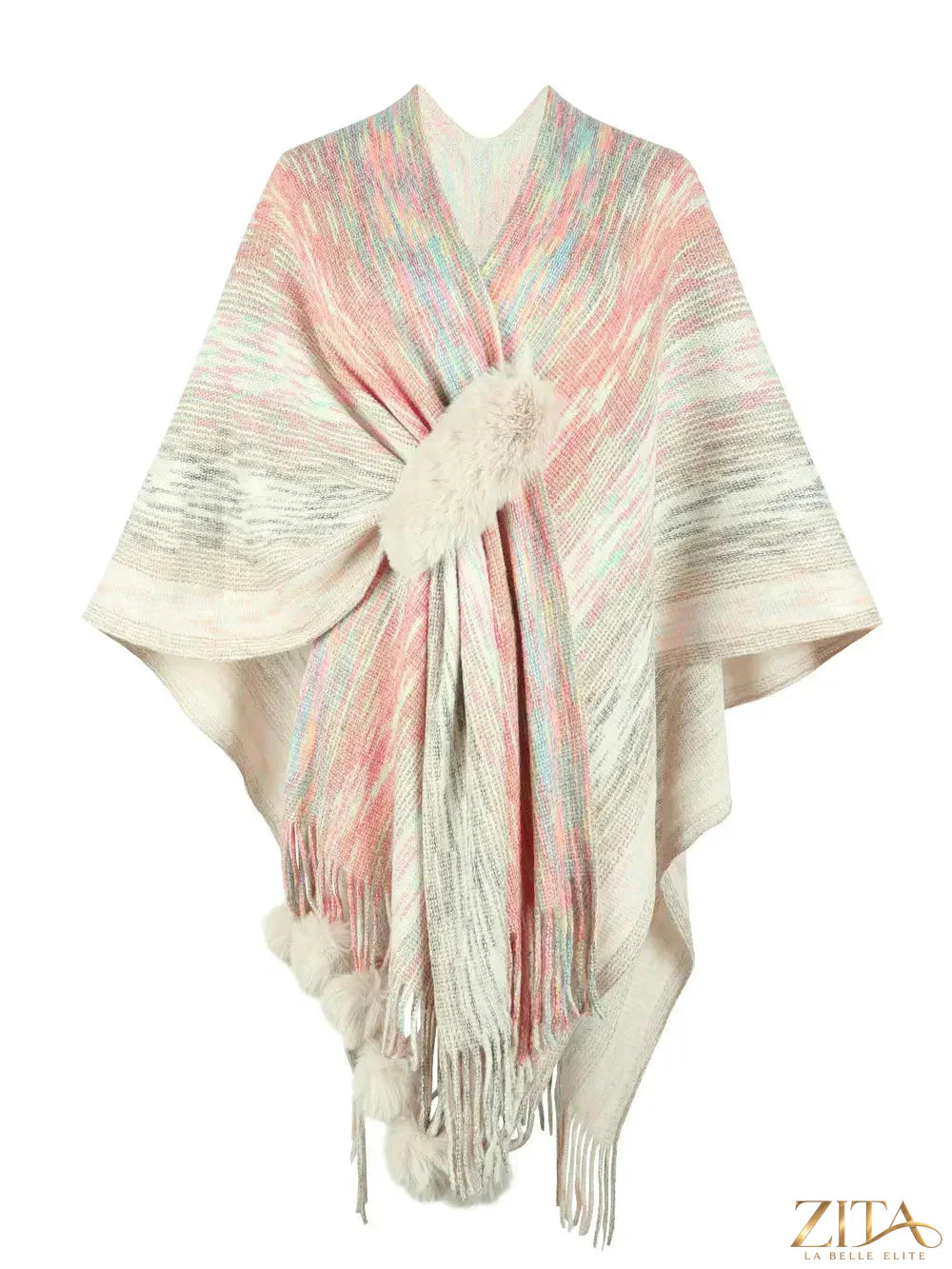 Heathered fringe hem poncho by Trendsi, showing soft knit fabric with fringed edges and a relaxed, stylish fit.
