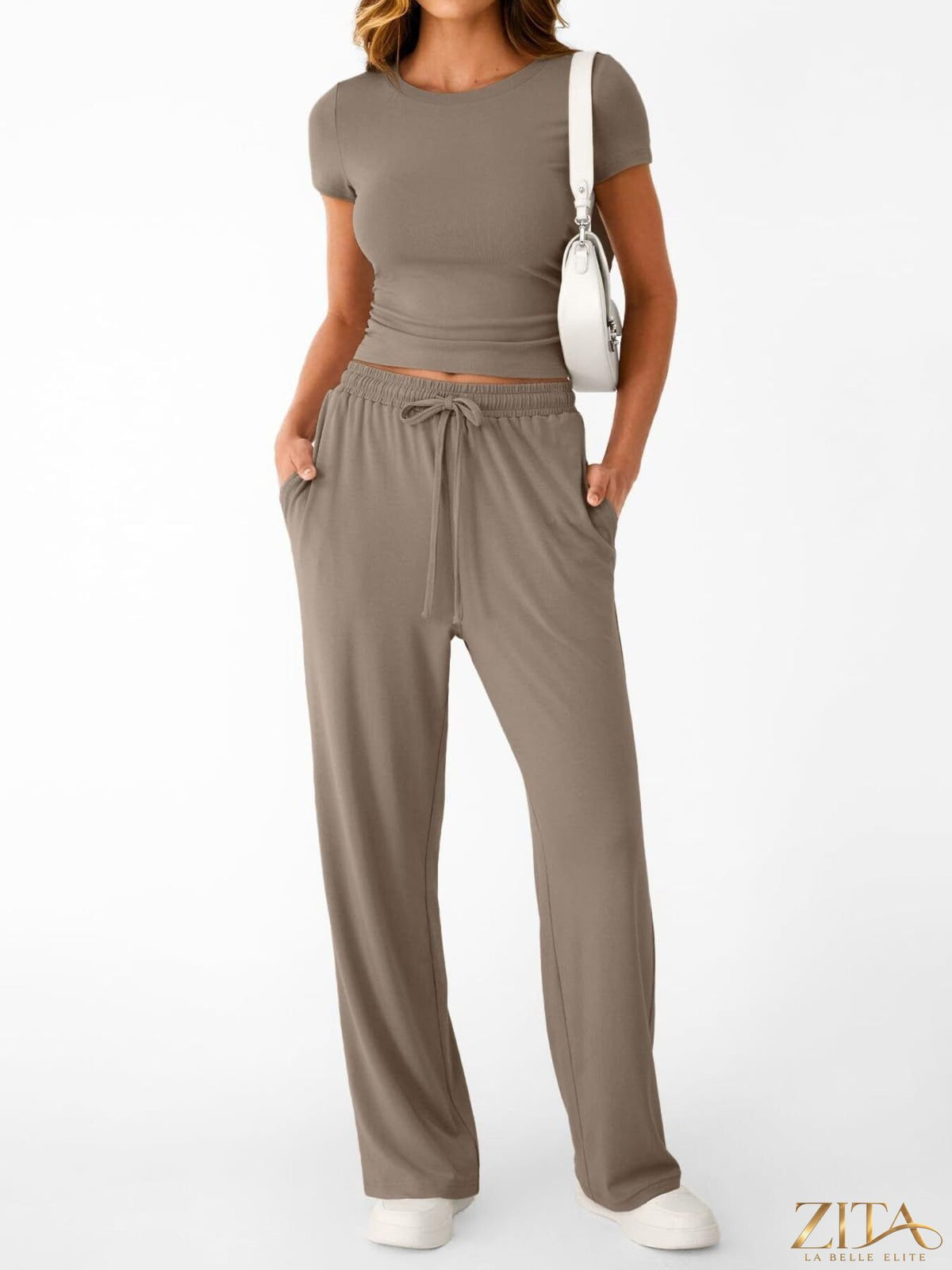 Trendsi round neck short sleeve tee and pants set for kids, featuring a comfortable, casual design with matching top and bottoms.