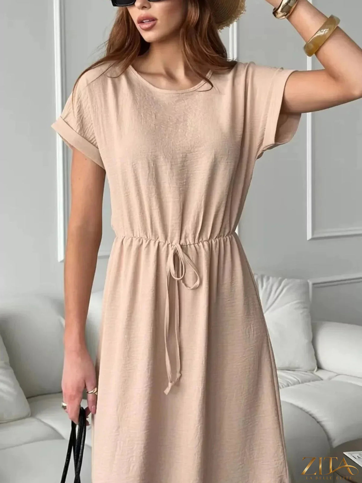 Zita La Belle Elite casual midi dress with drawstring waist, lightweight fabric, and comfortable fit ideal for everyday wear