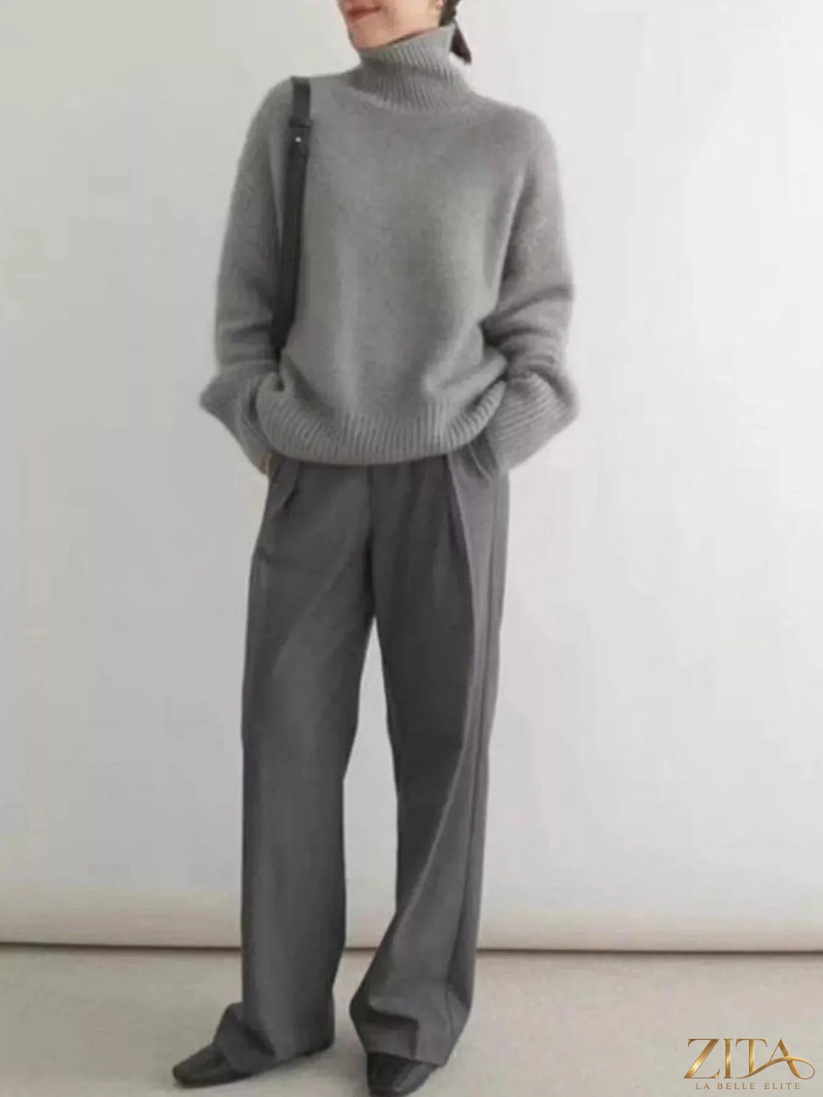 Zita La Belle Elite turtleneck dropped shoulder sweater in a cozy knit, featuring a relaxed fit and stylish design.