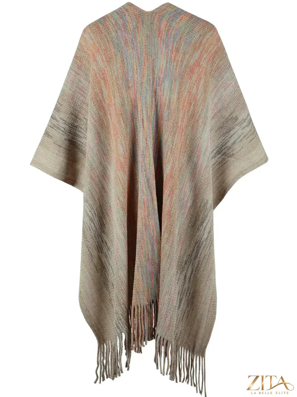 Heathered fringe hem poncho by Trendsi featuring a cozy, textured fabric with fringe detail at the hem, perfect for layered fall style.