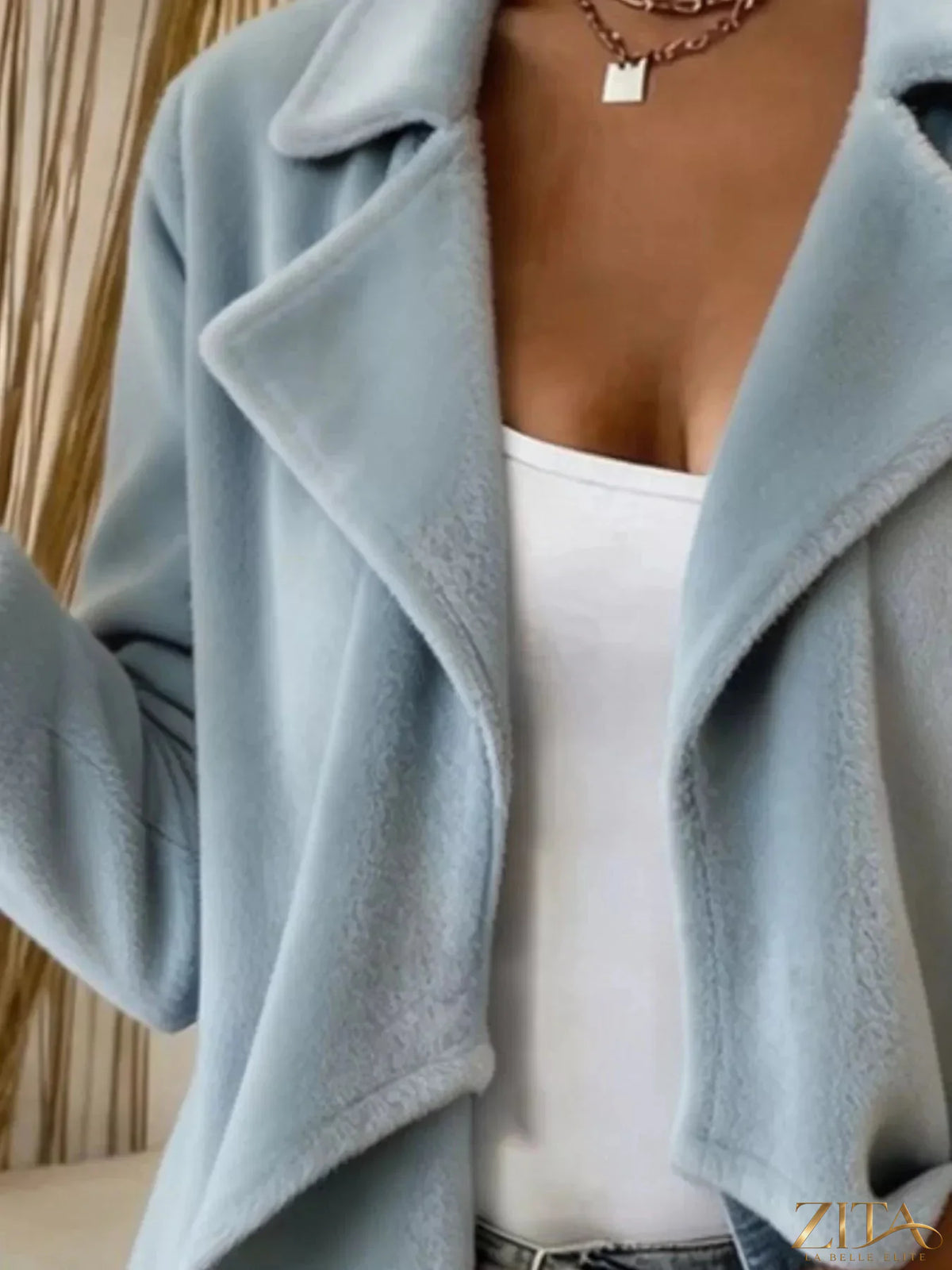 Plus size Zita La Belle Elite fleece waterfall collar outerwear with a cozy, full-size fit and waterfall collar design.