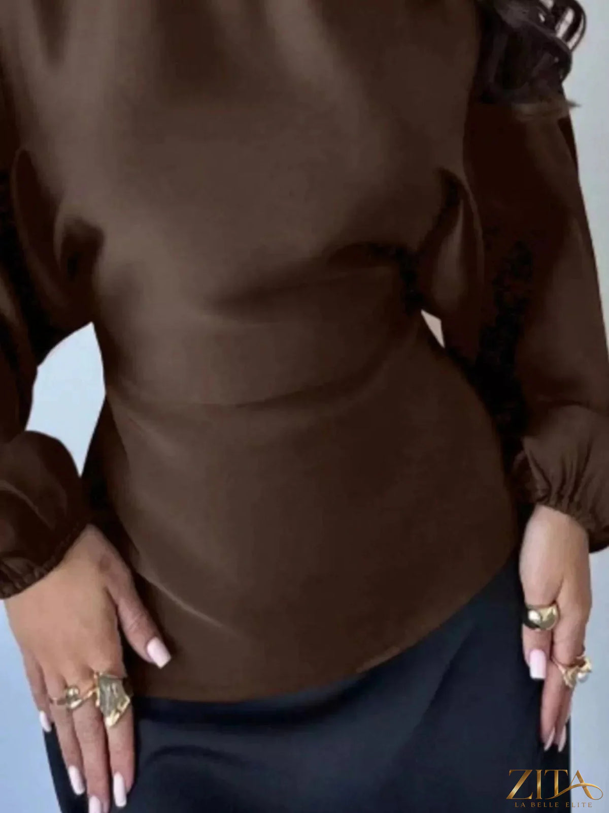 Zita La Belle Elite back tie long sleeve blouse with stylish design, featuring a tie detail at the back and classic long sleeves.