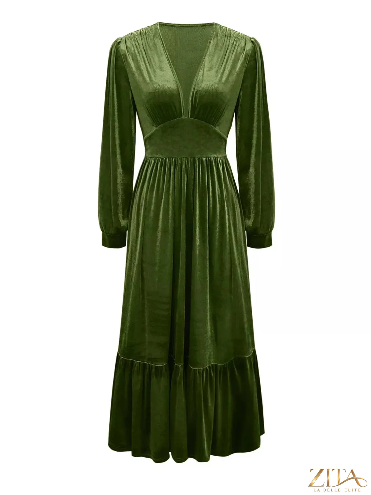 Long sleeve dress with ruffled hem in soft fabric, featuring a stylish and feminine design from Trendsi.