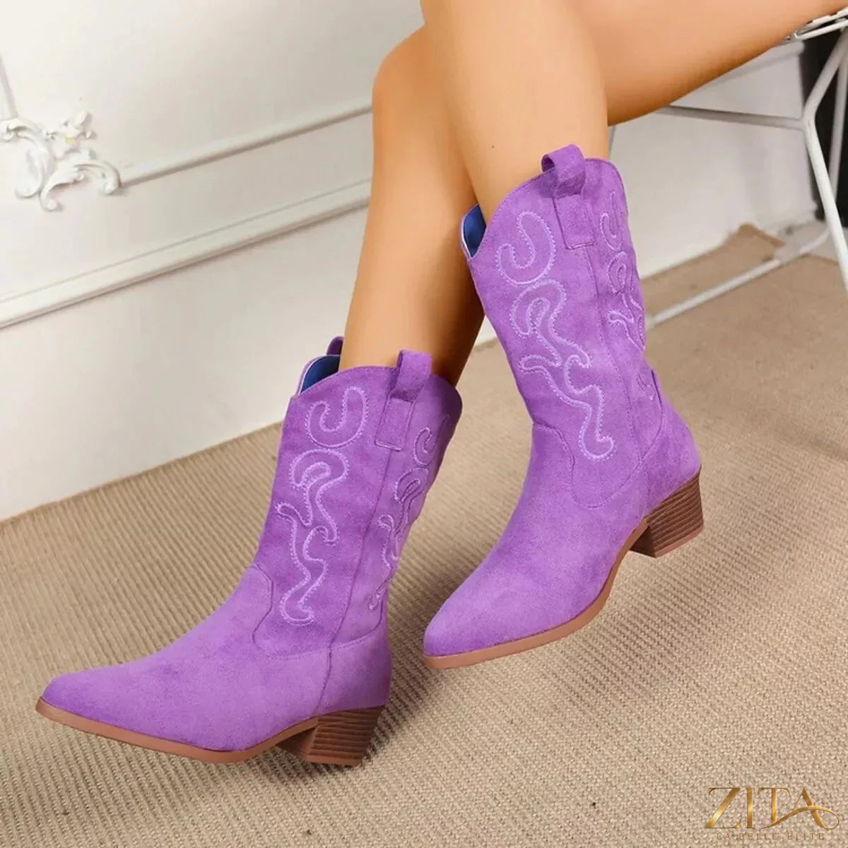 Zita La Belle Elite point toe block heel boots with sleek design and smooth finish, featuring a stylish and modern silhouette.