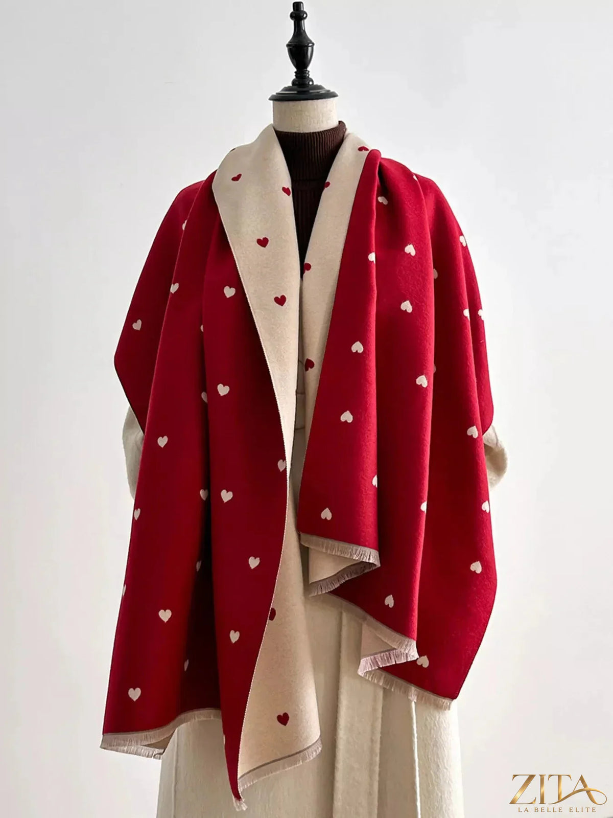 Zita La Belle Elite Heart Raw Hem Scarf with soft fabric and raw hem edges, stylish accessory for casual or elegant outfits.