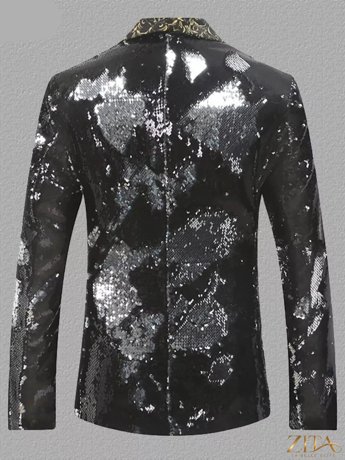 Men's sequin long sleeve blazer by Zita La Belle Elite, featuring a stylish tailored fit with sparkling sequin embellishments.