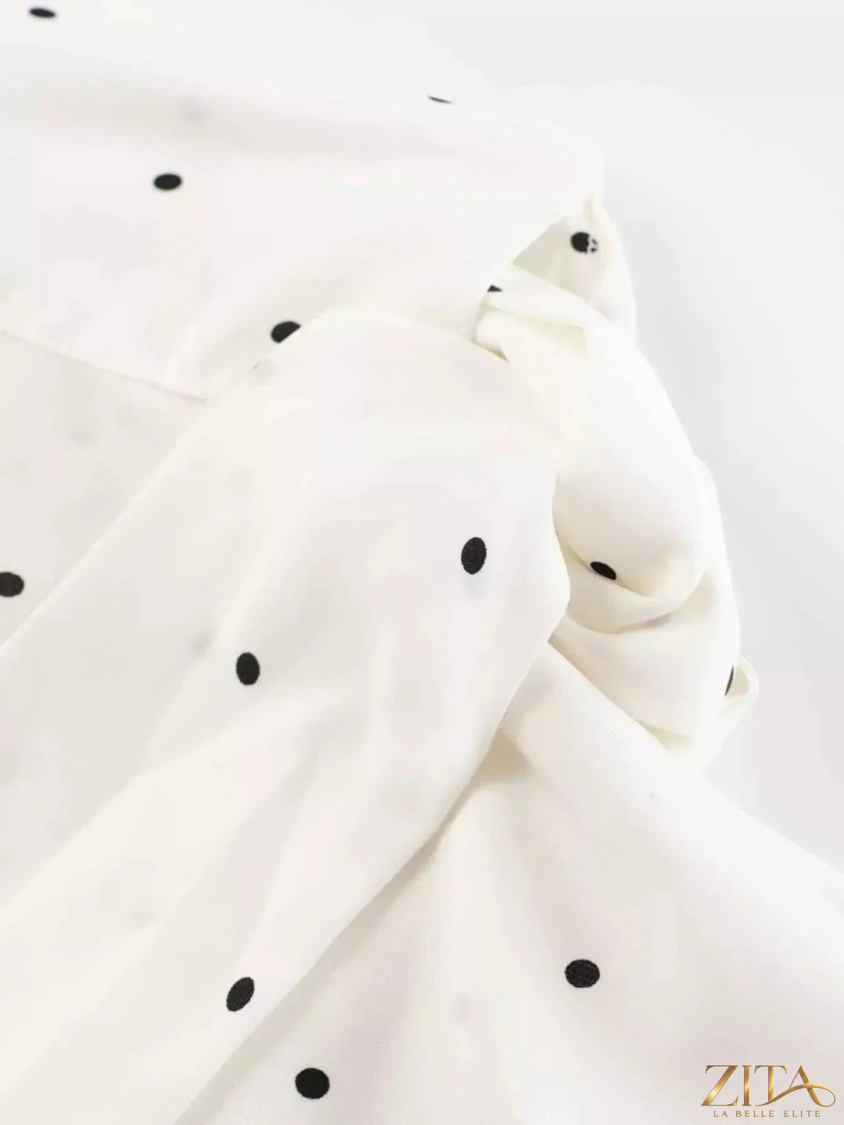 Zita La Belle Elite polka dot silk blouse with scarf neck tie, featuring a stylish and elegant design in the image.