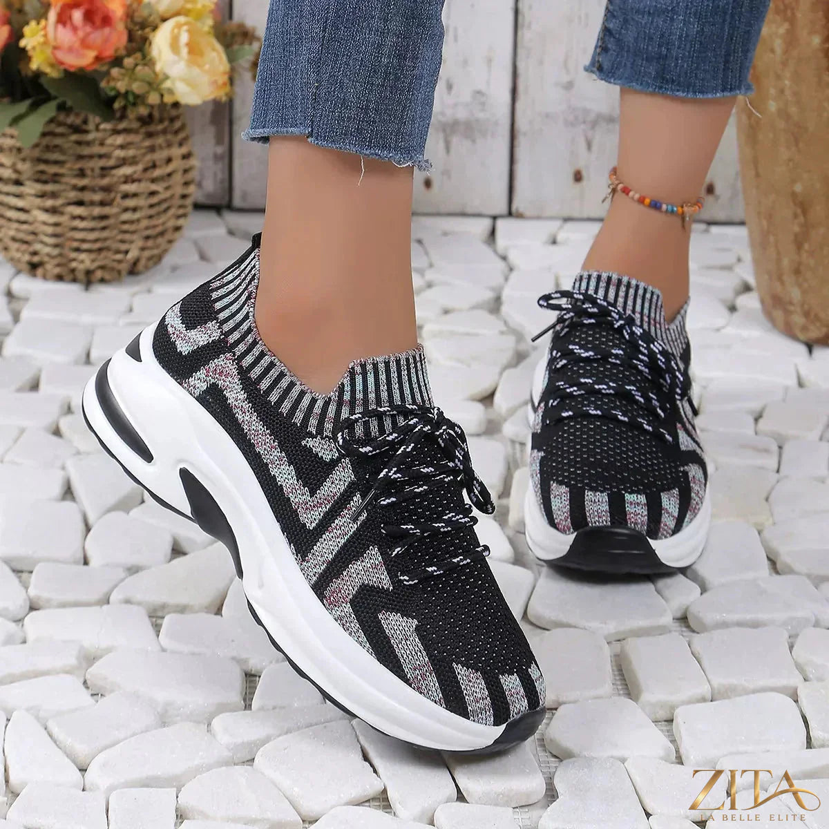 Zita La Belle Elite round toe platform sneakers with chunky sole and lace-up design, stylish and comfortable for casual wear.