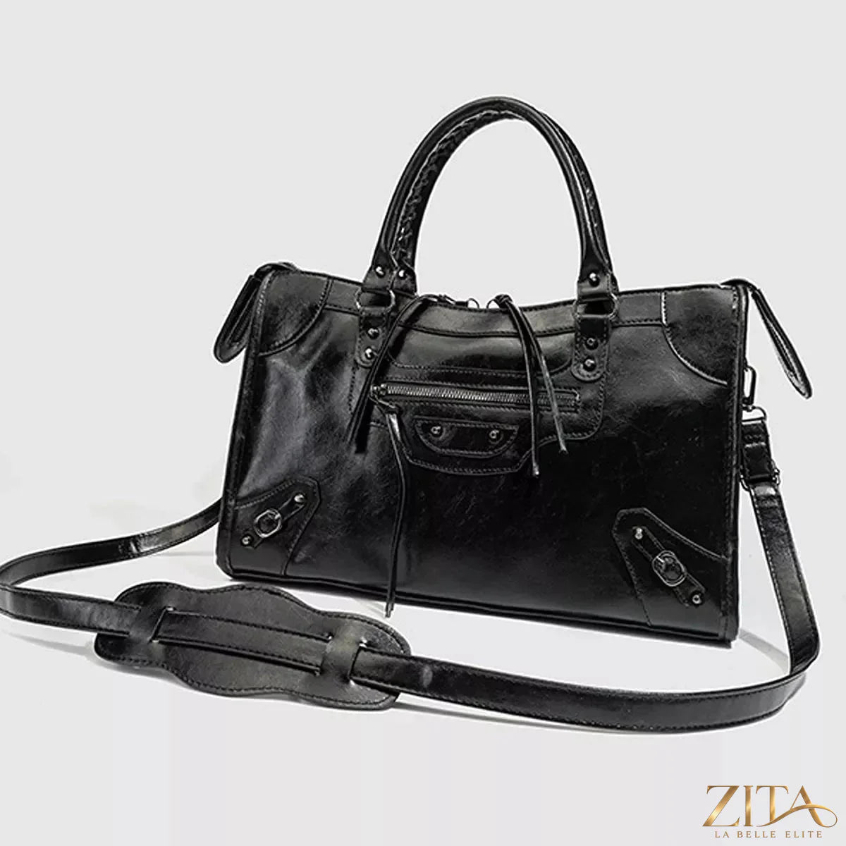 Zita La Belle Elite PU leather handbag with top handle, stylish and spacious for everyday use, in a sleek design.