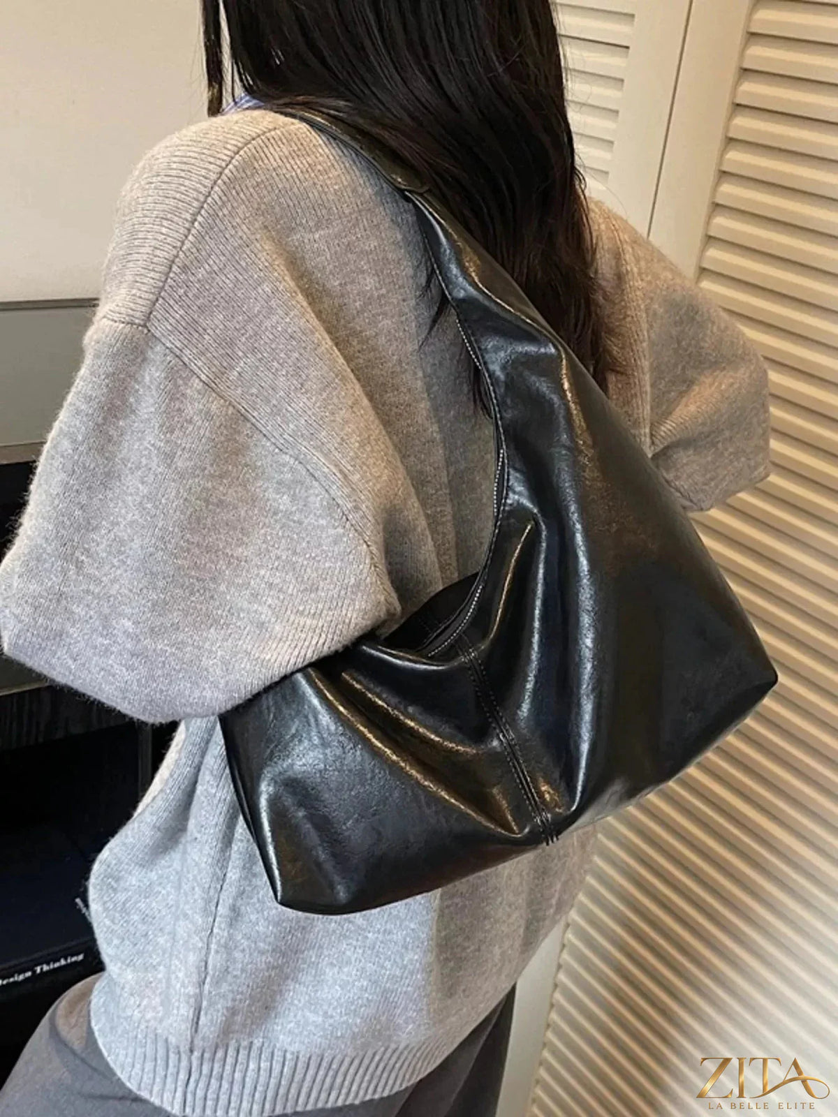 Zita La Belle Elite PU leather hobo shoulder bag with adjustable strap and spacious interior, in classic design.