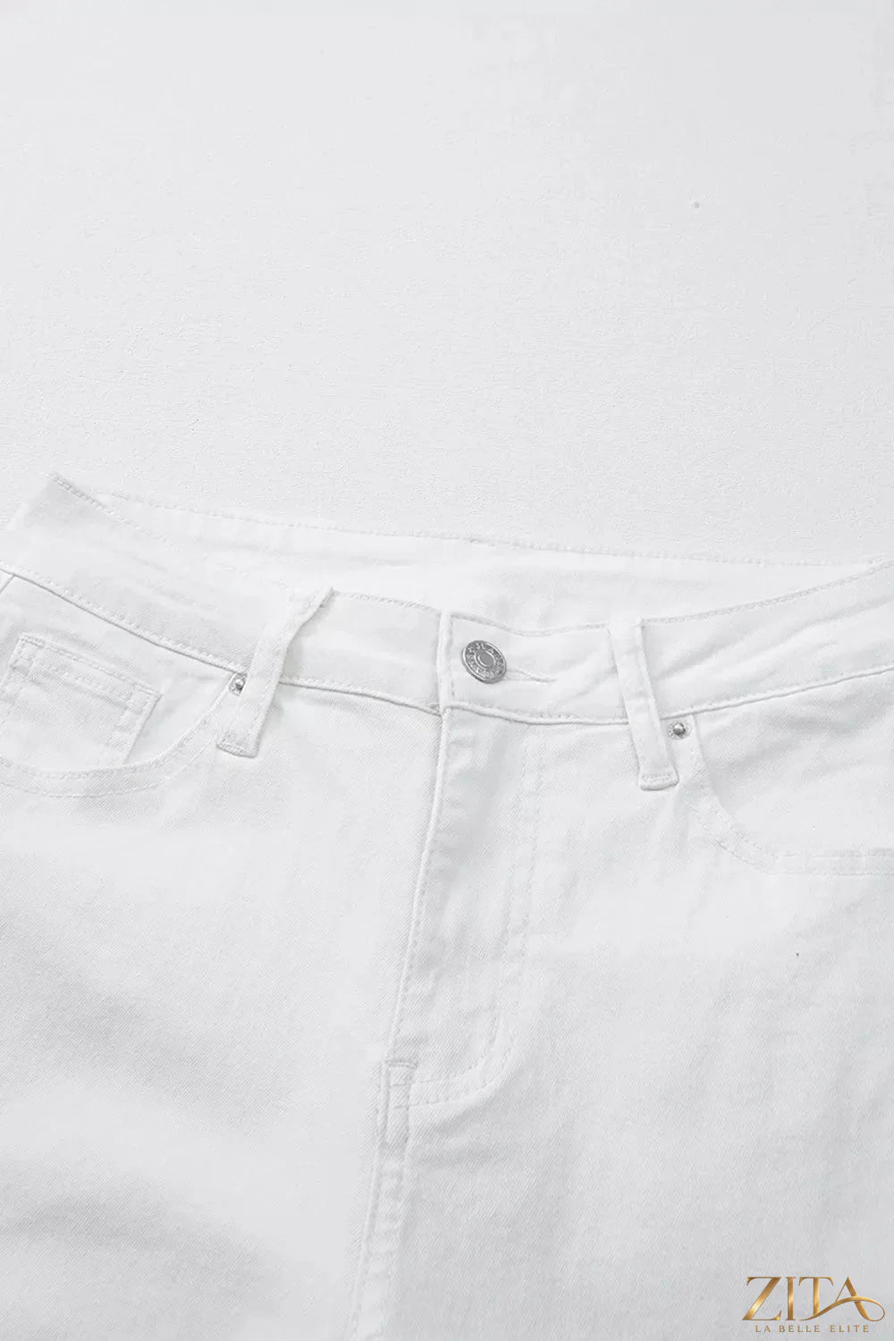 Zita La Belle Elite high-waisted straight leg jeans displayed on a model, showing fit and denim details.