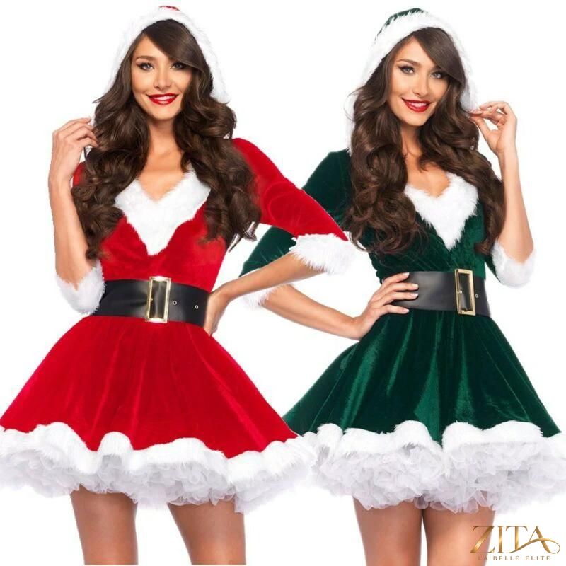 Zita La Belle Elite women's Santa hoodie Christmas party dress, festive red with holiday-themed design and cozy fit.