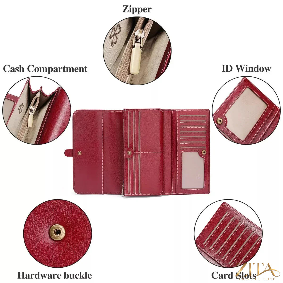Trendsi leather long wallet with multiple card slots and a sleek design, made from high-quality brown leather.