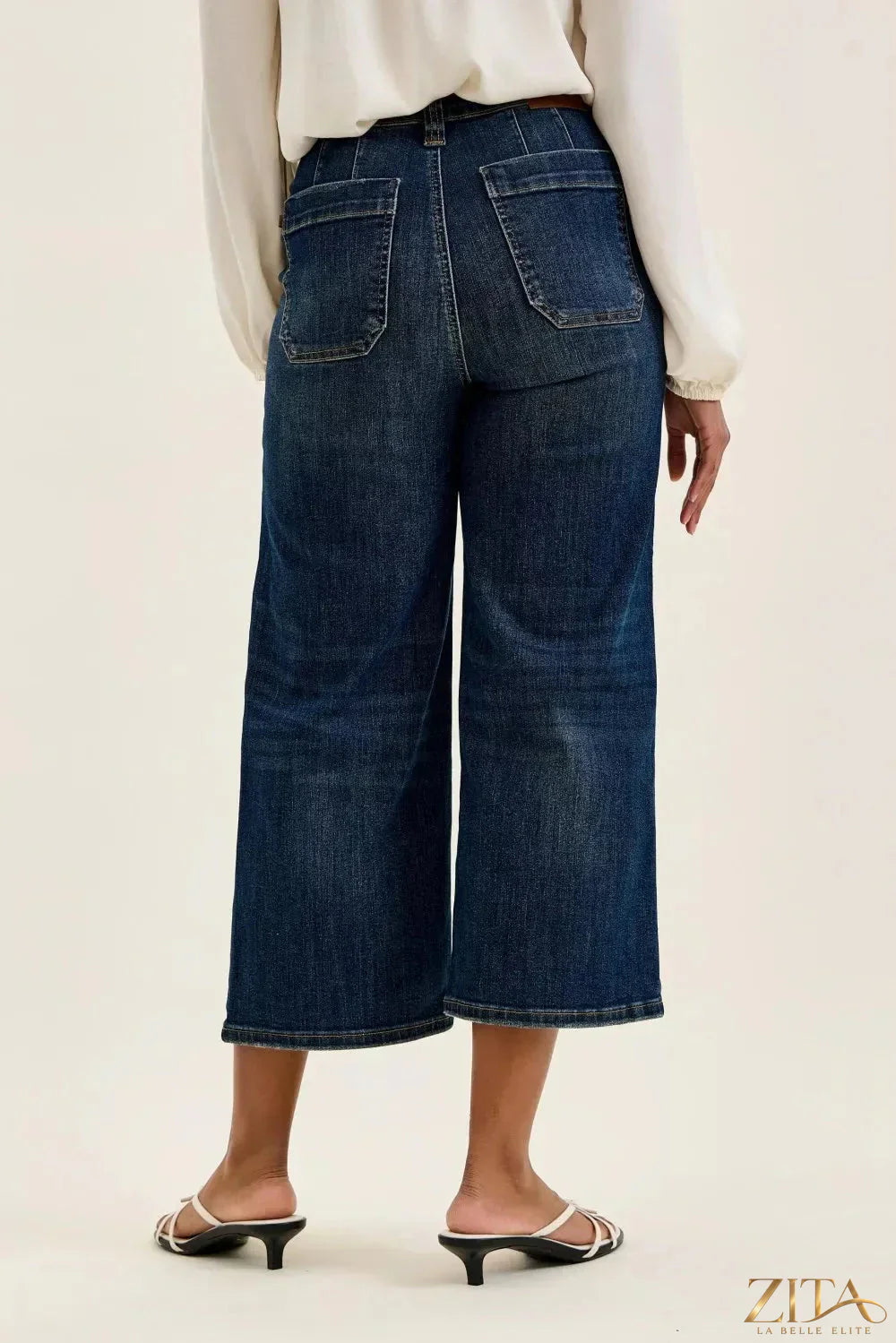Zita La Belle Elite Judy Blue high waist wide crop utility jeans with patch pockets, denim with belt loops and relaxed fit.