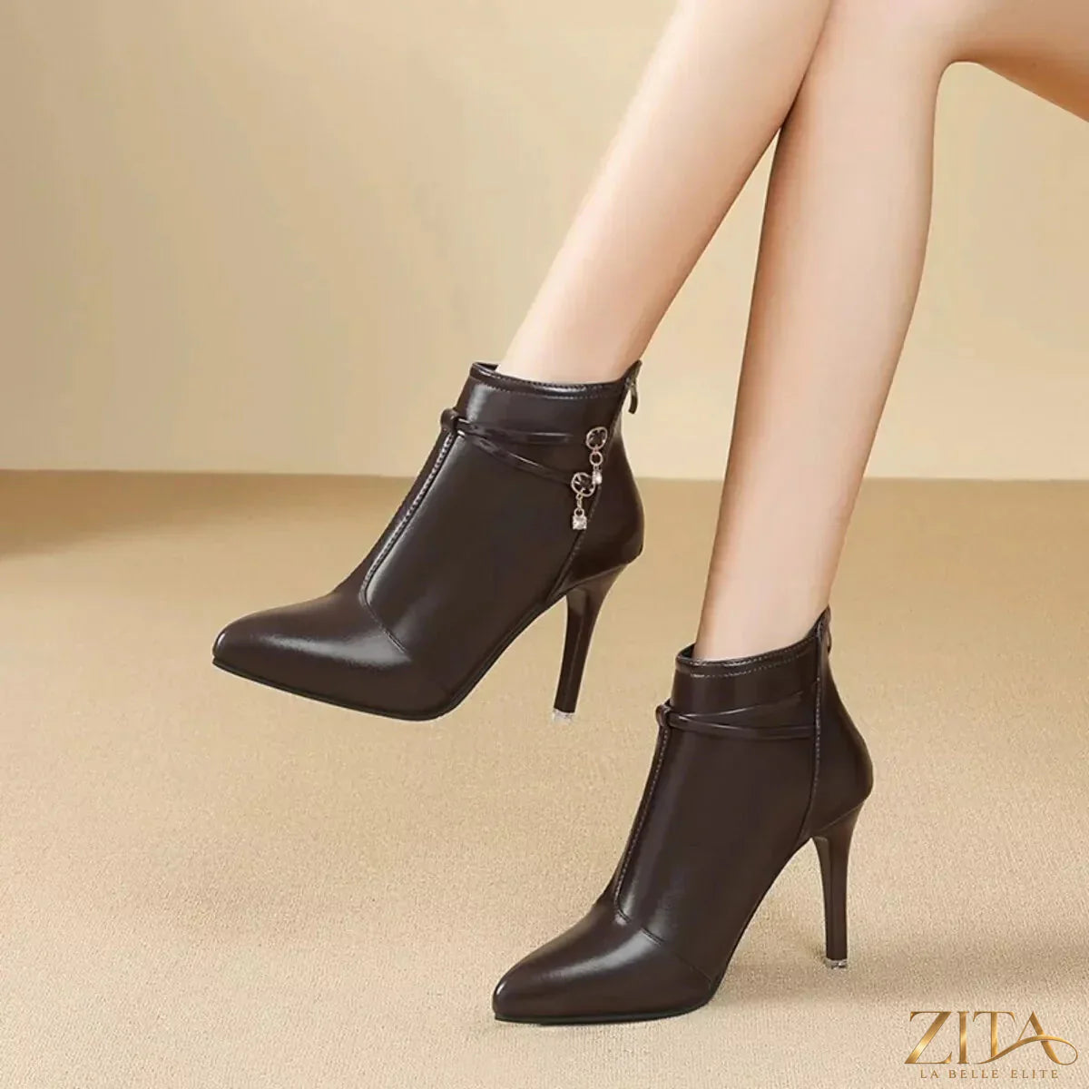 Zita La Belle Elite point toe stiletto boots in black leather with high heels and sleek design.