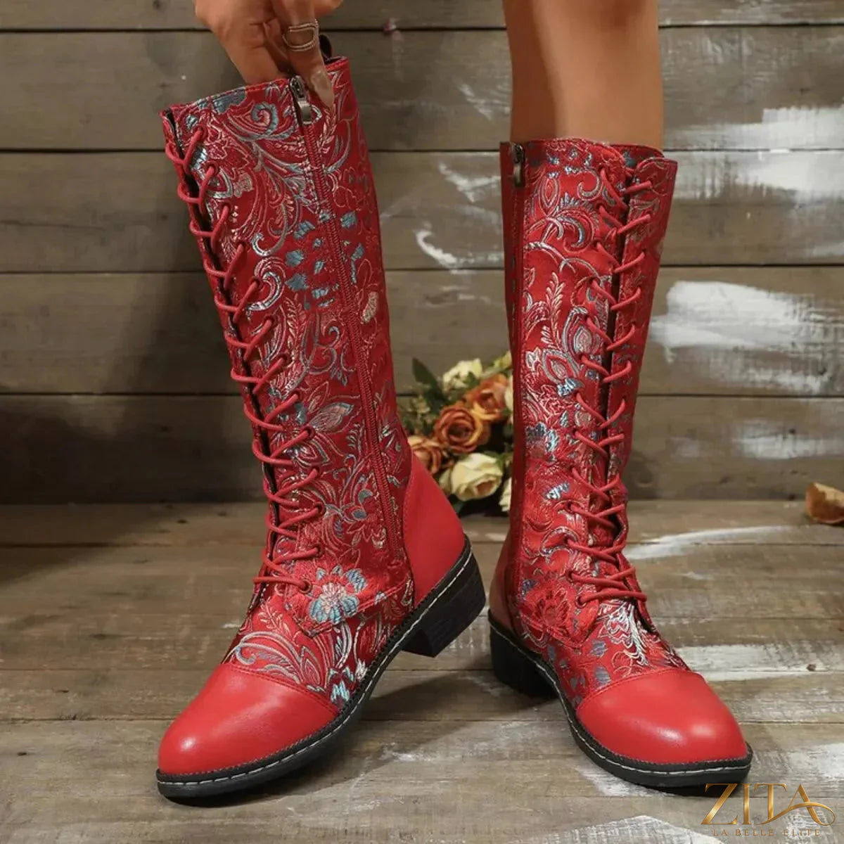 Zita La Belle Elite lace-up block heel boots featuring a stylish design with sturdy heels and lace-up front in sleek black leather.