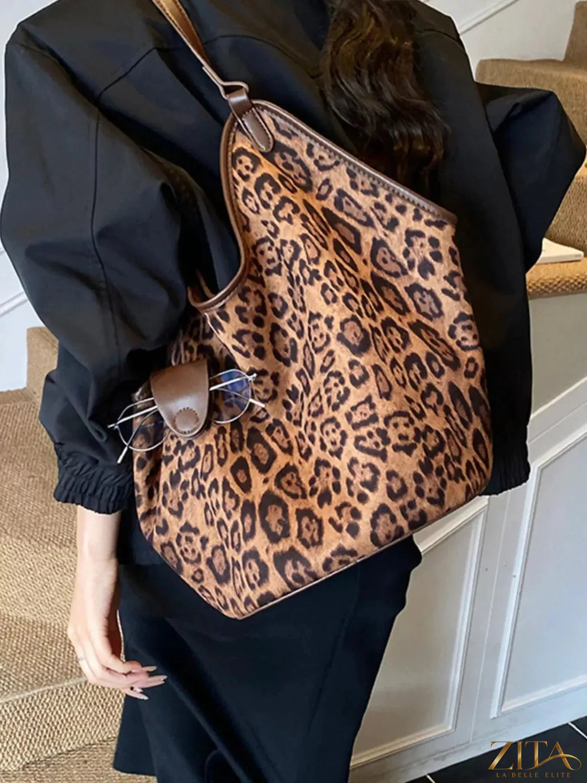 Leopard print large tote bag by Zita La Belle Elite with spacious interior and sturdy handles, perfect for everyday use.