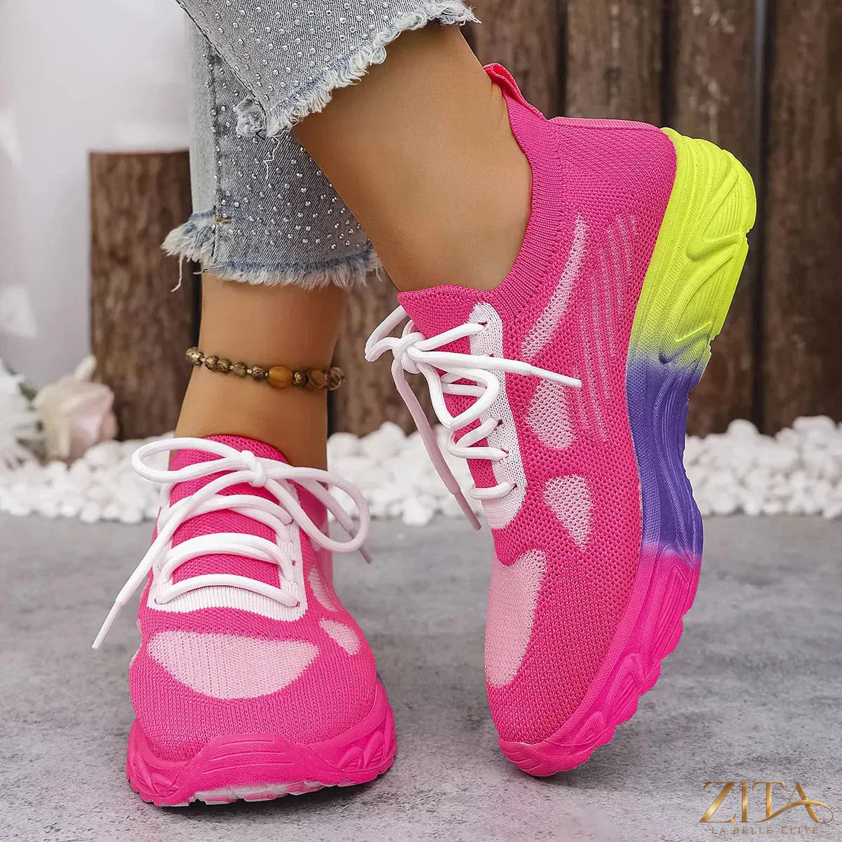 Zita La Belle Elite lace-up round toe sneakers in white with stylish design and comfortable sole, perfect for casual wear.
