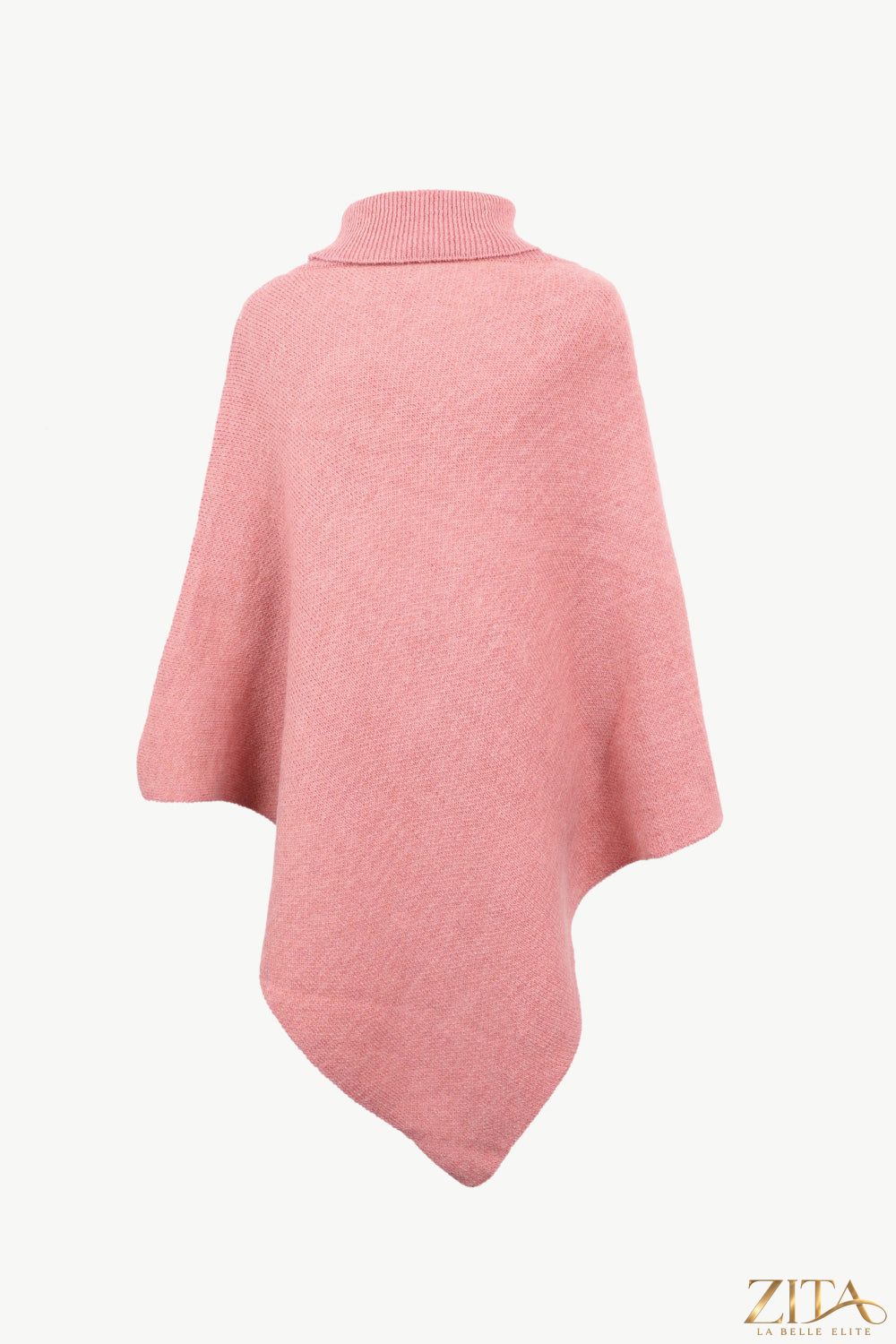 Zita La Belle Elite turtleneck buttoned poncho in cozy knit fabric, featuring a high collar and button details.