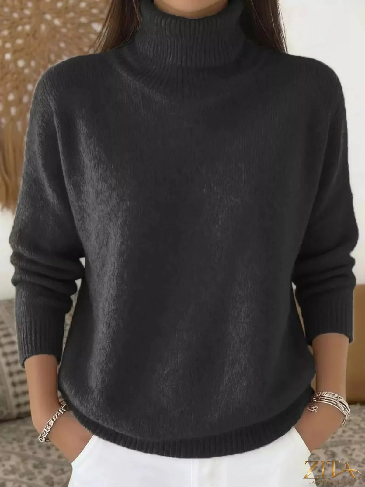 Trendsi turtleneck long sleeve sweater in cozy knit fabric, featuring a fitted design and classic ribbed collar.