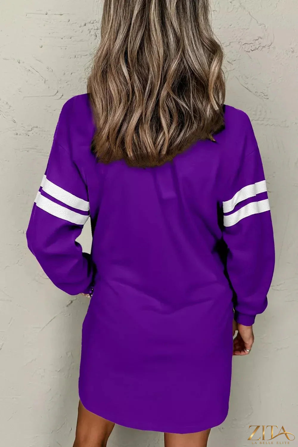 Zita La Belle Elite stripe long sleeve casual sweatshirt dress, soft fabric with relaxed fit and stylish design, front view.