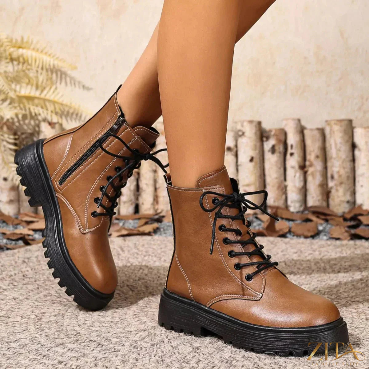 Zita La Belle Elite lace-up ankle combat boots with rugged sole and stylish design, perfect for casual or edgy fashion looks.