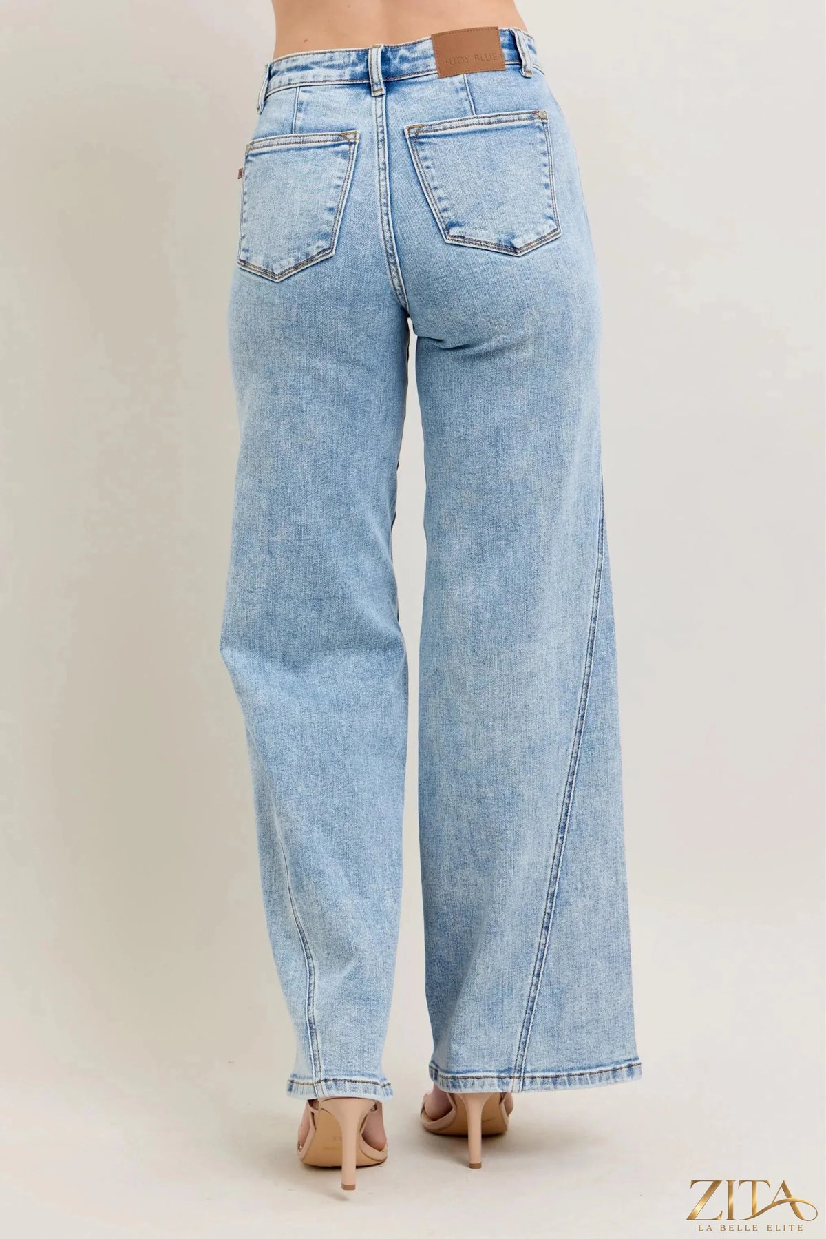 Zita La Belle Elite Judy Blue high waist wide leg jeans with skewed inseam, denim fabric, and relaxed fit.