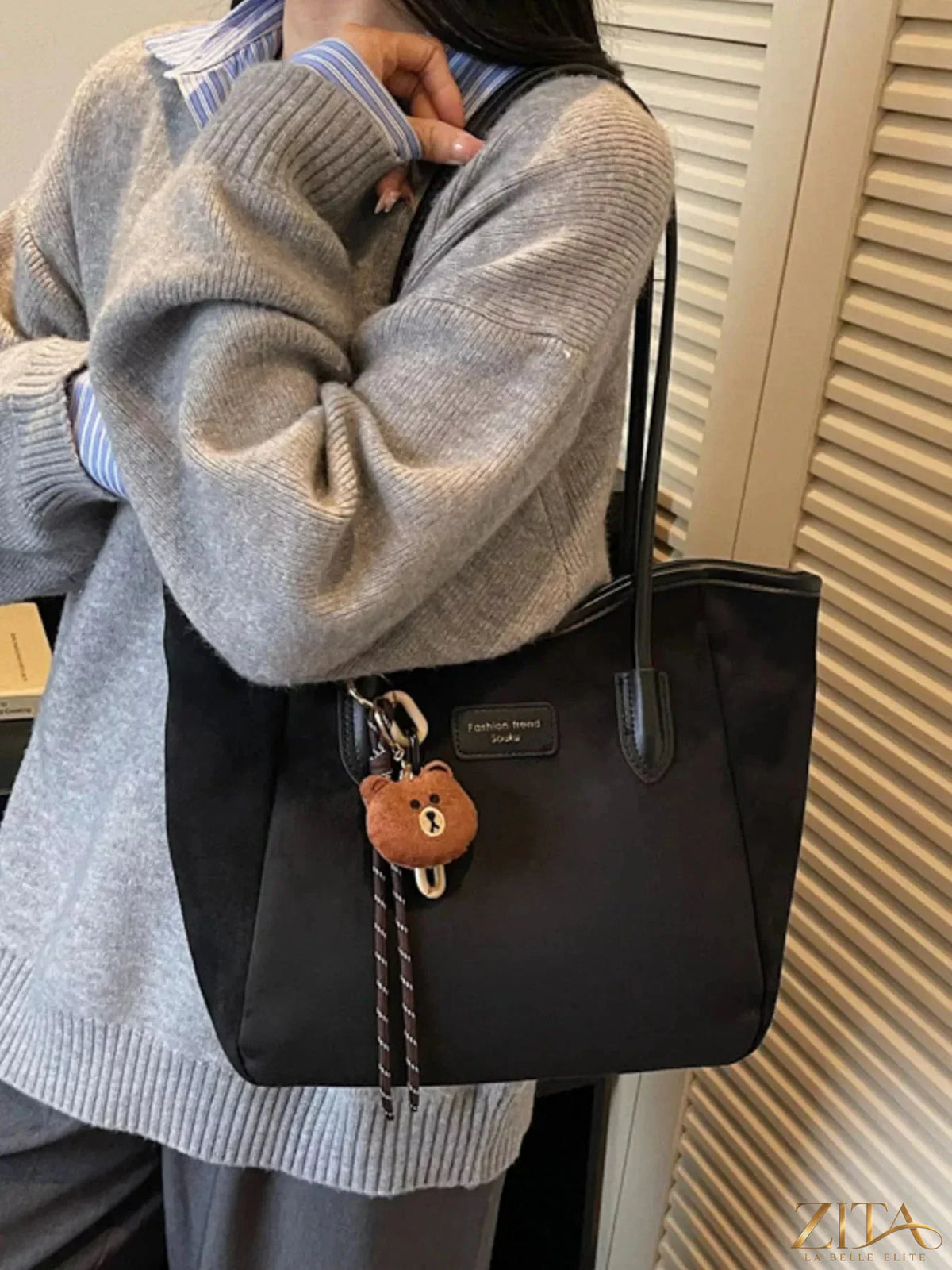 Zita La Belle Elite suede casual tote bag with double handles and spacious interior, featuring a soft, textured suede finish.