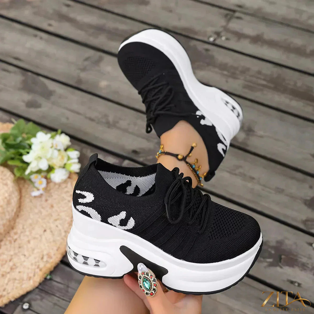 Zita La Belle Elite round toe platform sneakers with chunky sole and stylish design, perfect for casual and trendy outfits.