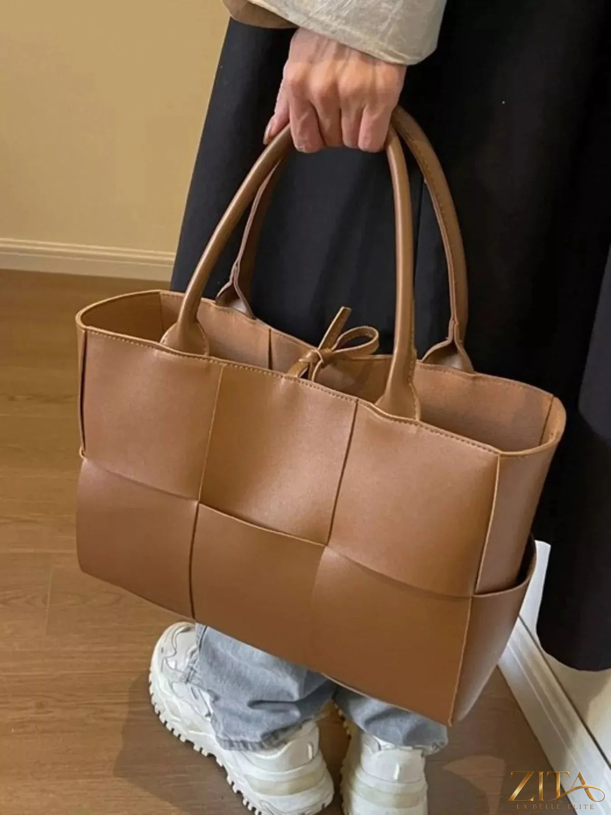 Zita La Belle Elite woven leather tote bag with sturdy handles and textured design, ideal for stylish everyday carry.