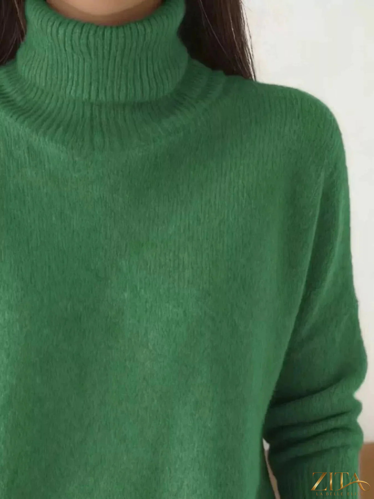 Trendsi turtleneck long sleeve sweater in soft knit fabric, featuring a fitted style and classic design, shown on a mannequin.