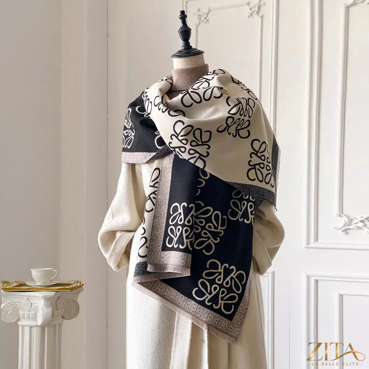 Zita La Belle Elite raw hem winter scarf in soft knit fabric, featuring a cozy, casual style with frayed edges.