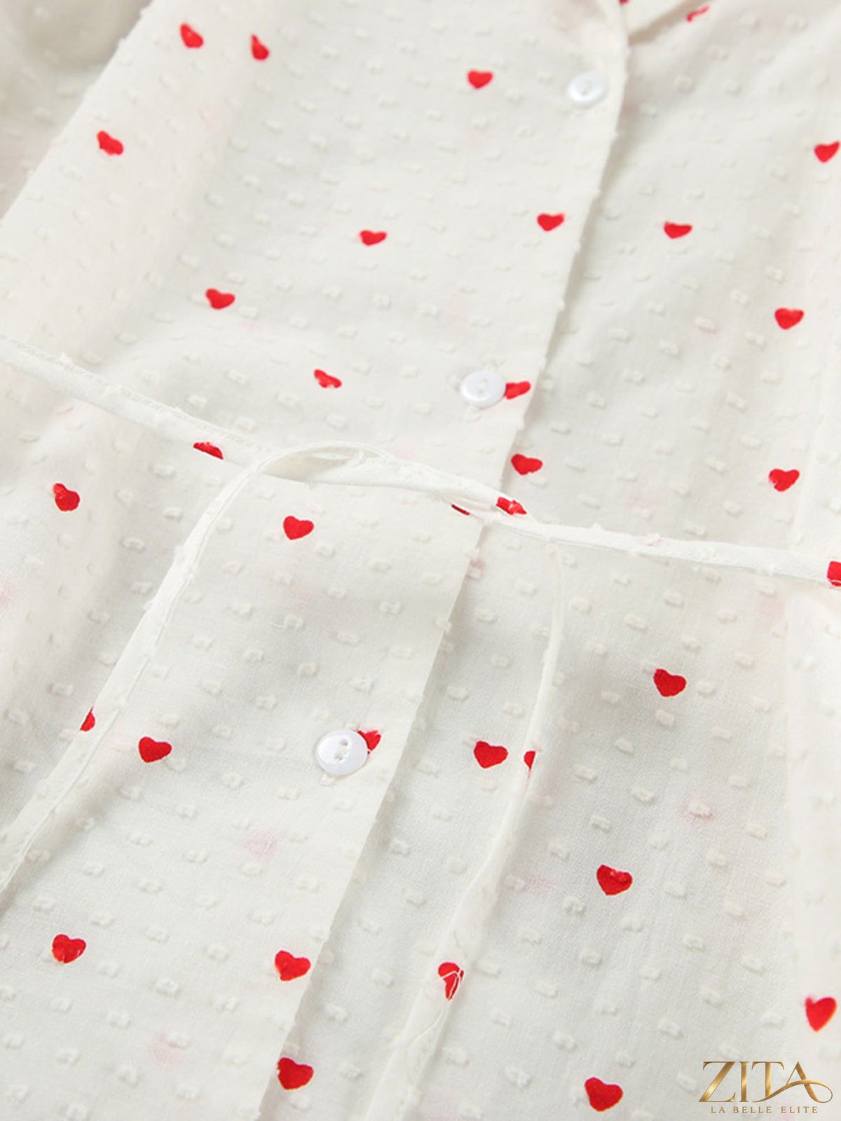 Heart print long sleeve and pants lounge set by Zita La Belle Elite, cozy and stylish sleepwear with a soft fabric and heart pattern.