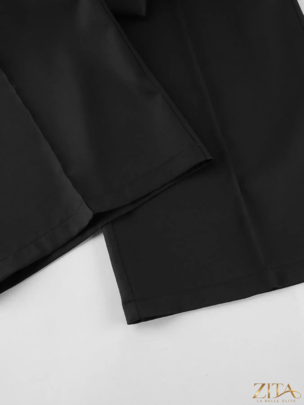 Zita La Belle Elite chic button-down pleated blazer and wide-leg pants suit set, stylish and elegant for sophisticated fashion.