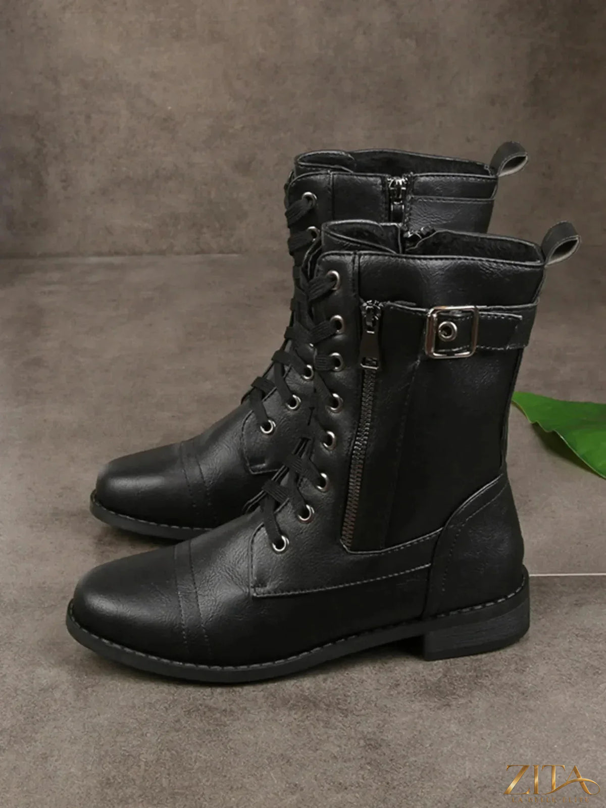 Zita La Belle Elite lace-up boots with buckle detail, featuring a sleek design and sturdy sole for stylish everyday wear.
