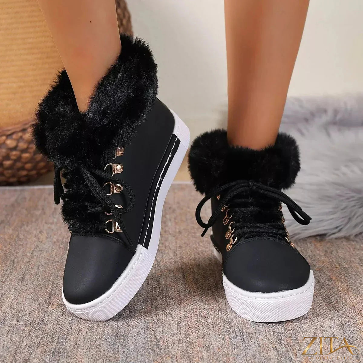 Zita La Belle Elite round toe platform boots with chunky heels and stylish design, shown in a side view.