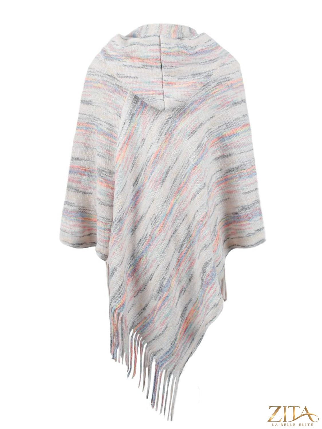 Zita La Belle Elite fringe hem hooded poncho in soft fabric with tassel details and a relaxed fit.