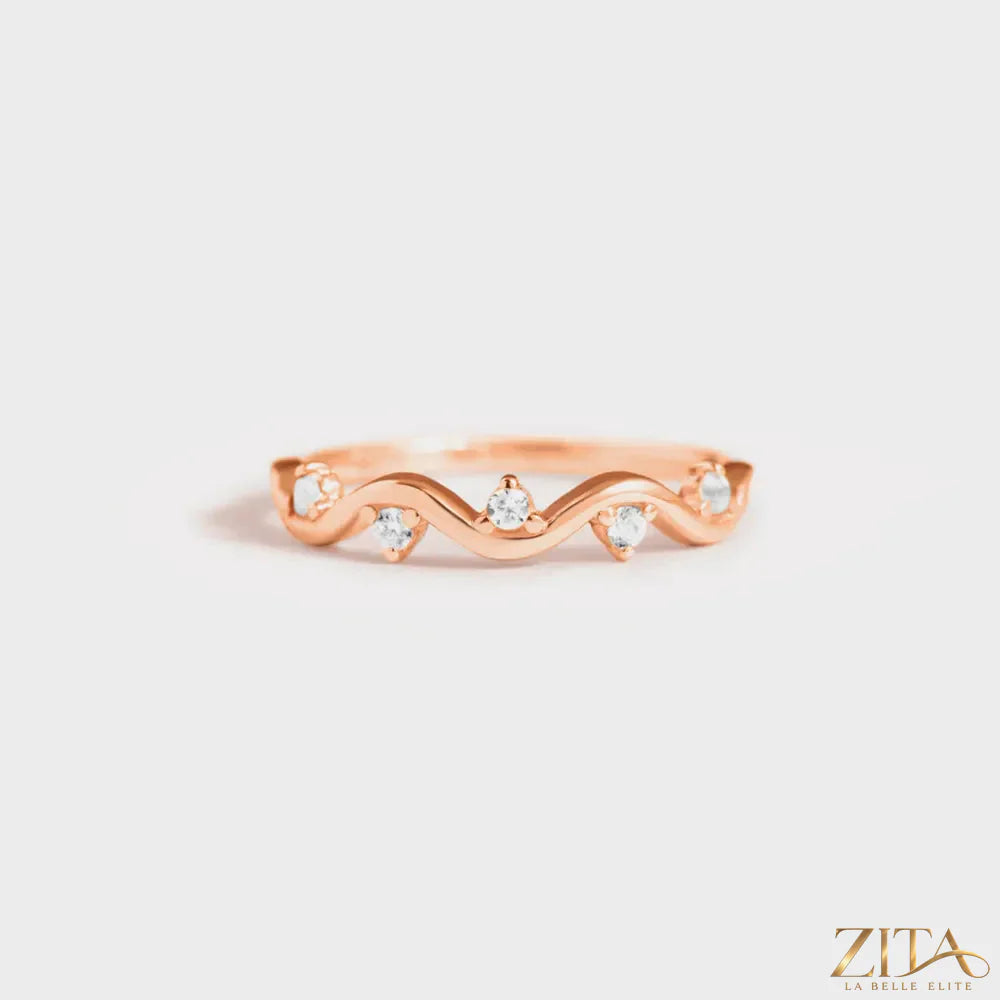 925 sterling silver ring with inlaid zircon stones, elegant jewelry piece from Zita La Belle Elite featuring sparkling accents.