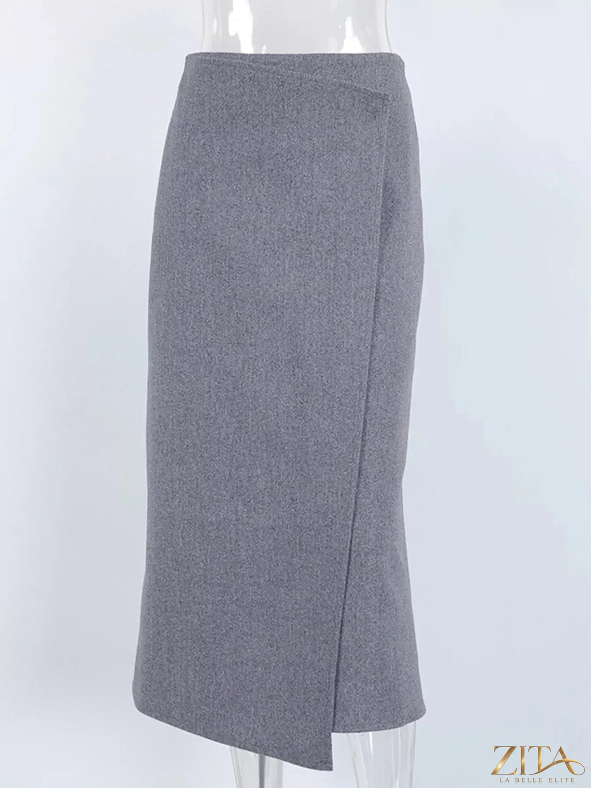 High-waisted wrap midi skirt by Trendsi featuring a stylish design and flowing fabric, perfect for fashionable everyday wear.