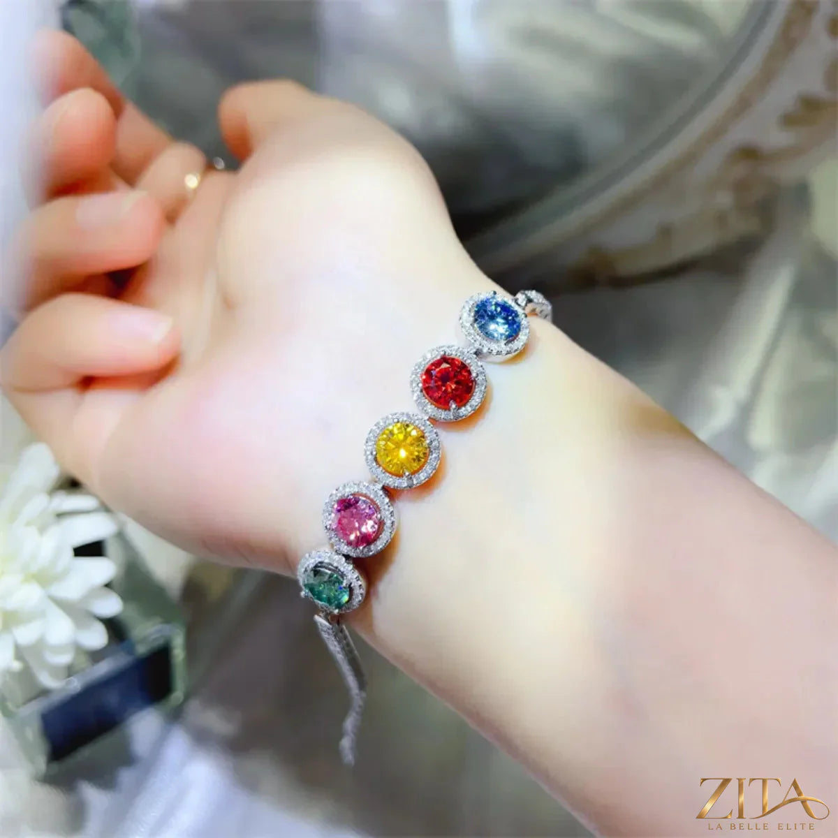 Sterling silver moissanite bracelet with 5-carat sparkling stones, designed by Trendsi, showcasing a delicate and elegant jewelry piece