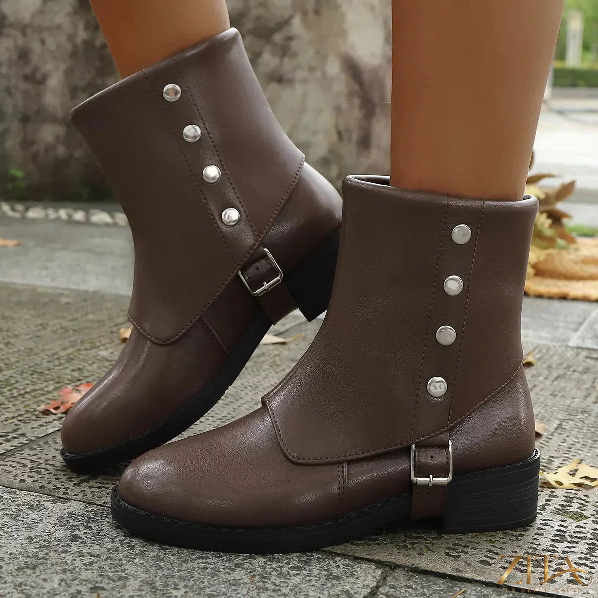 Zita La Belle Elite round toe block heel boots in black leather with sturdy block heels and sleek design.