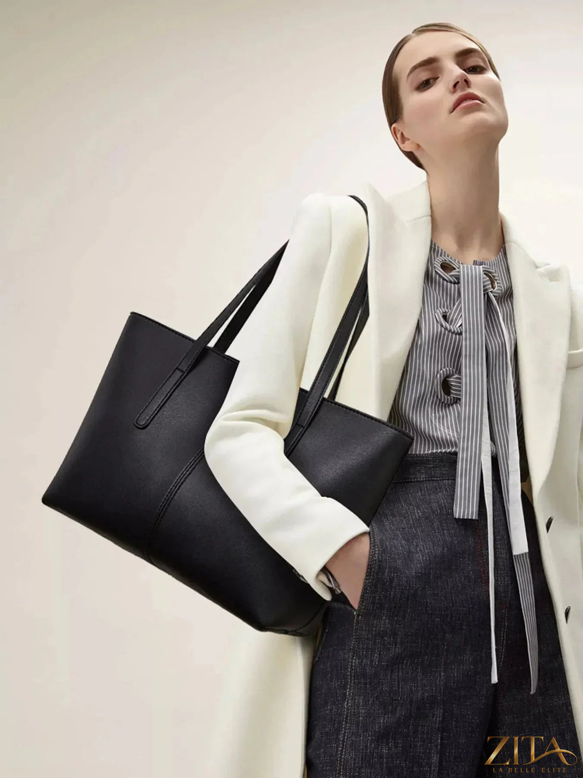 Zita La Belle Elite PU leather tote bag with sleek design and sturdy handles, perfect for everyday use and stylish accessories.